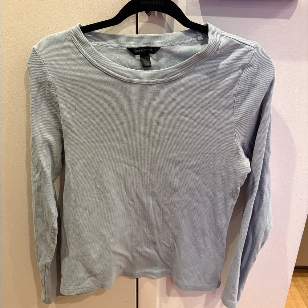 Banana Republic Pale Blue Long-Sleeve Ribbed Crew Top